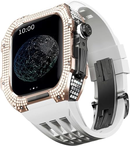 BUDAY Luxuriöses Titan-Metall-Uhrengehäuse + Fluoridkautschuk-Uhrenarmband, Modifikationsset, für Apple Watch Serie 8, 7, 6, 4, SE, 5, 44 mm, 45 mm, Metallgehäuse, Gummiband, Ersatz, For 44mm, Achat von BUDAY