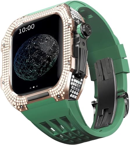BUDAY Luxuriöses Titan-Metall-Uhrengehäuse + Fluoridkautschuk-Uhrenarmband, Modifikationsset, für Apple Watch Serie 8, 7, 6, 4, SE, 5, 44 mm, 45 mm, Metallgehäuse, Gummiband, Ersatz, For 44mm, Achat von BUDAY