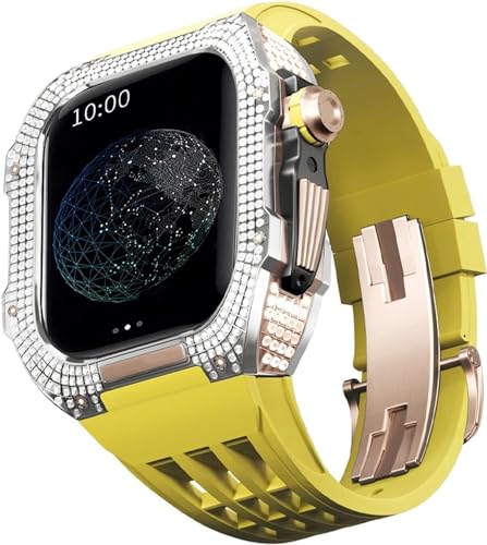 BUDAY Luxuriöses Titan-Metall-Uhrengehäuse + Fluoridkautschuk-Uhrenarmband, Modifikationsset, für Apple Watch Serie 8, 7, 6, 4, SE, 5, 44 mm, 45 mm, Metallgehäuse, Gummiband, Ersatz, For 44mm, Achat von BUDAY