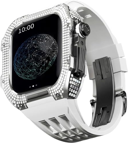 BUDAY Luxuriöses Titan-Metall-Uhrengehäuse + Fluoridkautschuk-Uhrenarmband, Modifikationsset, für Apple Watch Serie 8, 7, 6, 4, SE, 5, 44 mm, 45 mm, Metallgehäuse, Gummiband, Ersatz, For 44mm, Achat von BUDAY