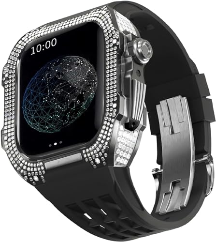 BUDAY Luxuriöses Titan-Metall-Uhrengehäuse + Fluoridkautschuk-Uhrenarmband, Modifikationsset, für Apple Watch Serie 8, 7, 6, 4, SE, 5, 44 mm, 45 mm, Metallgehäuse, Gummiband, Ersatz, For 44mm, Achat von BUDAY