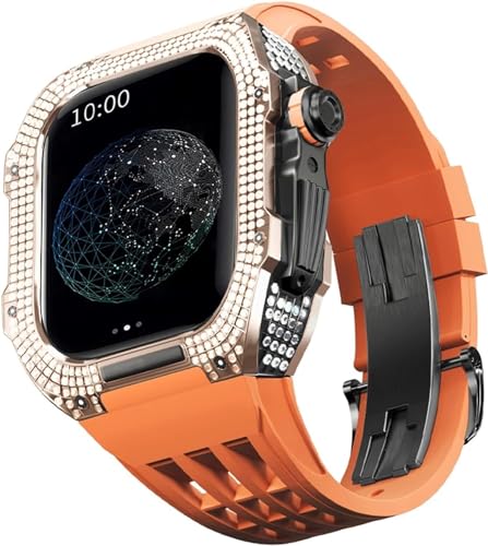 BUDAY Luxuriöses Titan-Metall-Uhrengehäuse + Fluoridkautschuk-Uhrenarmband, Modifikationsset, für Apple Watch Serie 8, 7, 6, 4, SE, 5, 44 mm, 45 mm, Metallgehäuse, Gummiband, Ersatz, For 44mm, Achat von BUDAY