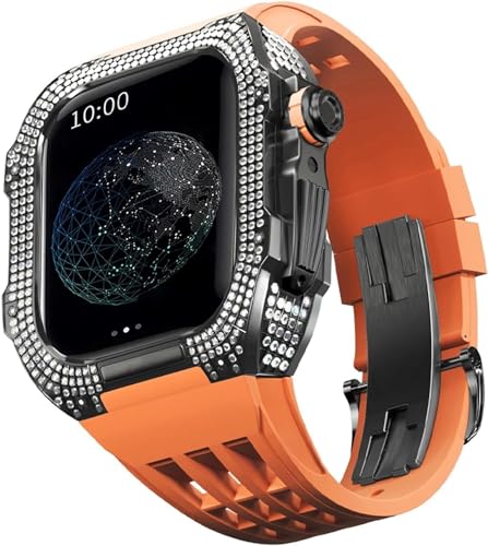 BUDAY Luxuriöses Titan-Metall-Uhrengehäuse + Fluoridkautschuk-Uhrenarmband, Modifikationsset, für Apple Watch Serie 8, 7, 6, 4, SE, 5, 44 mm, 45 mm, Metallgehäuse, Gummiband, Ersatz, For 44mm, Achat von BUDAY