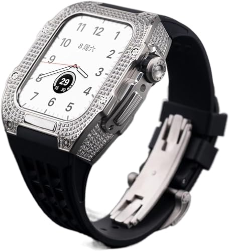 BUDAY Luxuriöses Titan-Metall-Uhrengehäuse + Fluoridkautschuk-Uhrenarmband, Modifikationsset, für Apple Watch Serie 8, 7, 6, 4, SE, 5, 44 mm, 45 mm, Metallgehäuse, Gummiband, Ersatz, For 44mm, Achat von BUDAY