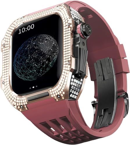 BUDAY Luxuriöses Titan-Metall-Uhrengehäuse + Fluoridkautschuk-Uhrenarmband, Modifikationsset, für Apple Watch Serie 8, 7, 6, 4, SE, 5, 44 mm, 45 mm, Metallgehäuse, Gummiband, Ersatz, For 44mm, Achat von BUDAY