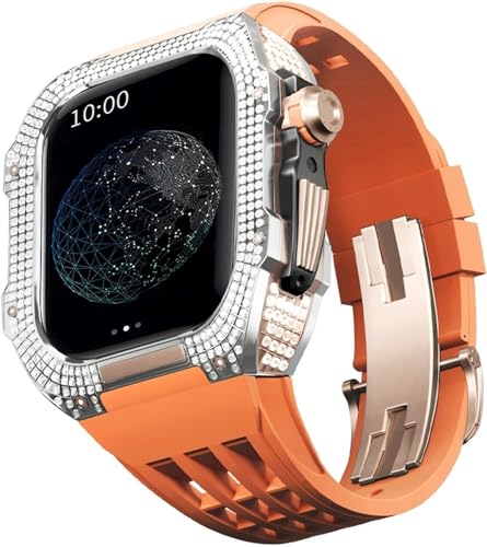 BUDAY Luxuriöses Titan-Metall-Uhrengehäuse + Fluoridkautschuk-Uhrenarmband, Modifikationsset, für Apple Watch Serie 8, 7, 6, 4, SE, 5, 44 mm, 45 mm, Metallgehäuse, Gummiband, Ersatz, For 44mm, Achat von BUDAY