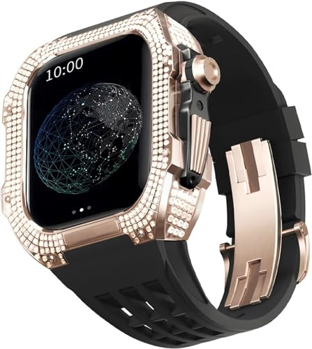 BUDAY Luxuriöses Titan-Metall-Uhrengehäuse + Fluoridkautschuk-Uhrenarmband, Modifikationsset, für Apple Watch Serie 8, 7, 6, 4, SE, 5, 44 mm, 45 mm, Metallgehäuse, Gummiband, Ersatz, For 44mm, Achat von BUDAY