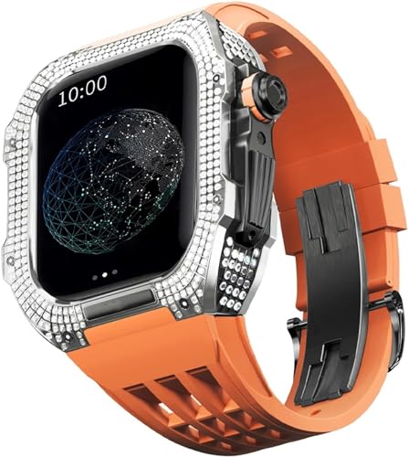 BUDAY Luxuriöses Titan-Metall-Uhrengehäuse + Fluoridkautschuk-Uhrenarmband, Modifikationsset, für Apple Watch Serie 8, 7, 6, 4, SE, 5, 44 mm, 45 mm, Metallgehäuse, Gummiband, Ersatz, For 44mm, Achat von BUDAY