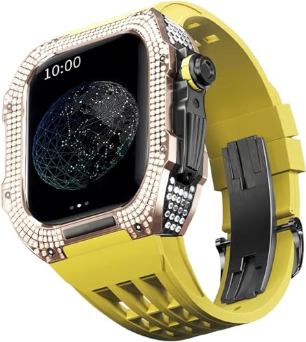 BUDAY Luxuriöses Titan-Metall-Uhrengehäuse + Fluoridkautschuk-Uhrenarmband, Modifikationsset, für Apple Watch Serie 8, 7, 6, 4, SE, 5, 44 mm, 45 mm, Metallgehäuse, Gummiband, Ersatz, For 44mm, Achat von BUDAY