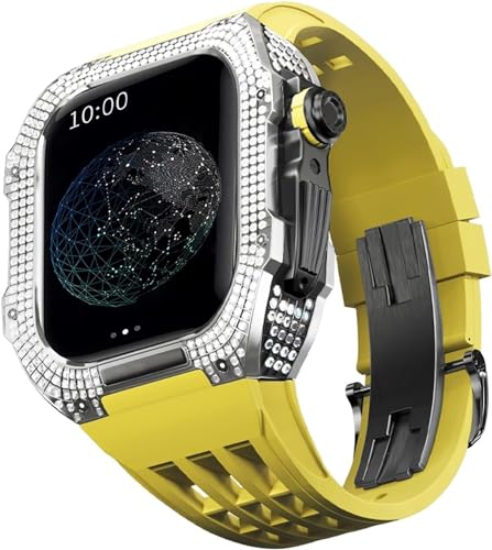 BUDAY Luxuriöses Titan-Metall-Uhrengehäuse + Fluoridkautschuk-Uhrenarmband, Modifikationsset, für Apple Watch Serie 8, 7, 6, 4, SE, 5, 44 mm, 45 mm, Metallgehäuse, Gummiband, Ersatz, For 45mm, Achat von BUDAY