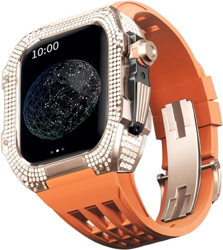 BUDAY Luxuriöses Titan-Metall-Uhrengehäuse + Fluoridkautschuk-Uhrenarmband, Modifikationsset, für Apple Watch Serie 8, 7, 6, 4, SE, 5, 44 mm, 45 mm, Metallgehäuse, Gummiband, Ersatz, For 45mm, Achat von BUDAY