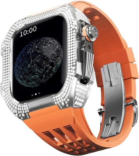BUDAY Luxuriöses Titan-Metall-Uhrengehäuse + Fluoridkautschuk-Uhrenarmband, Modifikationsset, für Apple Watch Serie 8, 7, 6, 4, SE, 5, 44 mm, 45 mm, Metallgehäuse, Gummiband, Ersatz, For 45mm, Achat von BUDAY