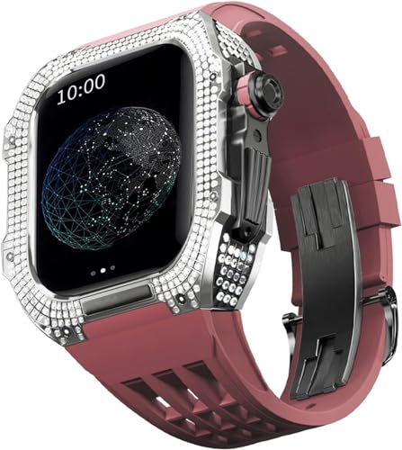BUDAY Luxuriöses Titan-Metall-Uhrengehäuse + Fluoridkautschuk-Uhrenarmband, Modifikationsset, für Apple Watch Serie 8, 7, 6, 4, SE, 5, 44 mm, 45 mm, Metallgehäuse, Gummiband, Ersatz, For 45mm, Achat von BUDAY