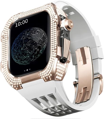 BUDAY Luxuriöses Titan-Metall-Uhrengehäuse + Fluoridkautschuk-Uhrenarmband, Modifikationsset, für Apple Watch Serie 8, 7, 6, 4, SE, 5, 44 mm, 45 mm, Metallgehäuse, Gummiband, Ersatz, For 45mm, Achat von BUDAY
