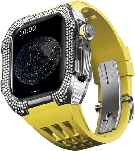 BUDAY Luxuriöses Titan-Metall-Uhrengehäuse + Fluoridkautschuk-Uhrenarmband, Modifikationsset, für Apple Watch Serie 8, 7, 6, 4, SE, 5, 44 mm, 45 mm, Metallgehäuse, Gummiband, Ersatz, For 45mm, Achat von BUDAY