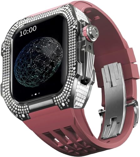 BUDAY Luxuriöses Titan-Metall-Uhrengehäuse + Fluoridkautschuk-Uhrenarmband, Modifikationsset, für Apple Watch Serie 8, 7, 6, 4, SE, 5, 44 mm, 45 mm, Metallgehäuse, Gummiband, Ersatz, For 45mm, Achat von BUDAY