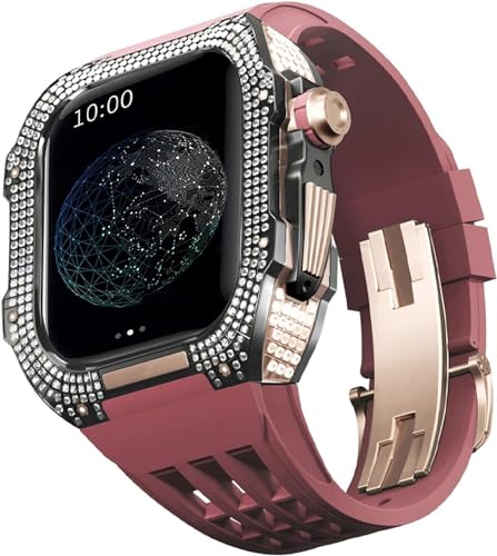 BUDAY Luxuriöses Titan-Metall-Uhrengehäuse + Fluoridkautschuk-Uhrenarmband, Modifikationsset, für Apple Watch Serie 8, 7, 6, 4, SE, 5, 44 mm, 45 mm, Metallgehäuse, Gummiband, Ersatz, For 45mm, Achat von BUDAY