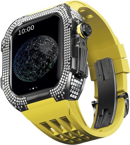 BUDAY Luxuriöses Titan-Metall-Uhrengehäuse + Fluoridkautschuk-Uhrenarmband, Modifikationsset, für Apple Watch Serie 8, 7, 6, 4, SE, 5, 44 mm, 45 mm, Metallgehäuse, Gummiband, Ersatz, For 45mm, Achat von BUDAY