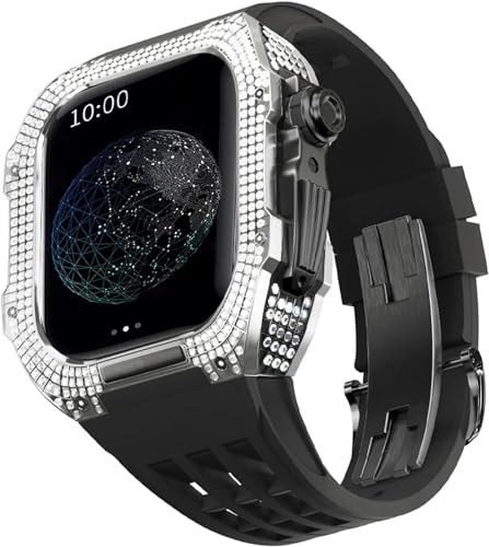 BUDAY Luxuriöses Titan-Metall-Uhrengehäuse + Fluoridkautschuk-Uhrenarmband, Modifikationsset, für Apple Watch Serie 8, 7, 6, 4, SE, 5, 44 mm, 45 mm, Metallgehäuse, Gummiband, Ersatz, For 45mm, Achat von BUDAY