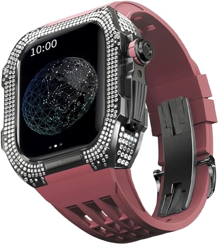 BUDAY Luxuriöses Titan-Metall-Uhrengehäuse + Fluoridkautschuk-Uhrenarmband, Modifikationsset, für Apple Watch Serie 8, 7, 6, 4, SE, 5, 44 mm, 45 mm, Metallgehäuse, Gummiband, Ersatz, For 45mm, Achat von BUDAY