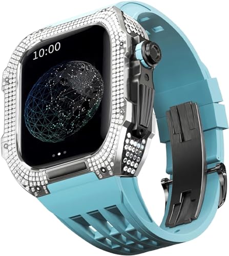 BUDAY Luxuriöses Titan-Metall-Uhrengehäuse + Fluoridkautschuk-Uhrenarmband, Modifikationsset, für Apple Watch Serie 8, 7, 6, 4, SE, 5, 44 mm, 45 mm, Metallgehäuse, Gummiband, Ersatz, For 45mm, Achat von BUDAY