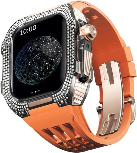 BUDAY Luxuriöses Titan-Metall-Uhrengehäuse + Fluoridkautschuk-Uhrenarmband, Modifikationsset, für Apple Watch Serie 8, 7, 6, 4, SE, 5, 44 mm, 45 mm, Metallgehäuse, Gummiband, Ersatz, For 45mm, Achat von BUDAY