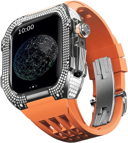 BUDAY Luxuriöses Titan-Metall-Uhrengehäuse + Fluoridkautschuk-Uhrenarmband, Modifikationsset, für Apple Watch Serie 8, 7, 6, 4, SE, 5, 44 mm, 45 mm, Metallgehäuse, Gummiband, Ersatz, For 45mm, Achat von BUDAY