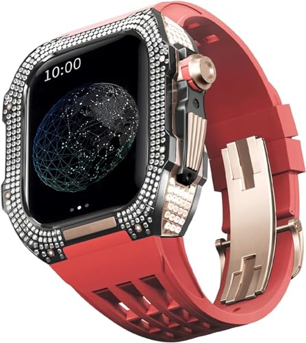 BUDAY Luxuriöses Titan-Metall-Uhrengehäuse + Fluoridkautschuk-Uhrenarmband, Modifikationsset, für Apple Watch Serie 8, 7, 6, 4, SE, 5, 44 mm, 45 mm, Metallgehäuse, Gummiband, Ersatz, For 45mm, Achat von BUDAY