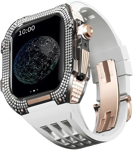 BUDAY Luxuriöses Titan-Metall-Uhrengehäuse + Fluoridkautschuk-Uhrenarmband, Modifikationsset, für Apple Watch Serie 8, 7, 6, 4, SE, 5, 44 mm, 45 mm, Metallgehäuse, Gummiband, Ersatz, For 45mm, Achat von BUDAY