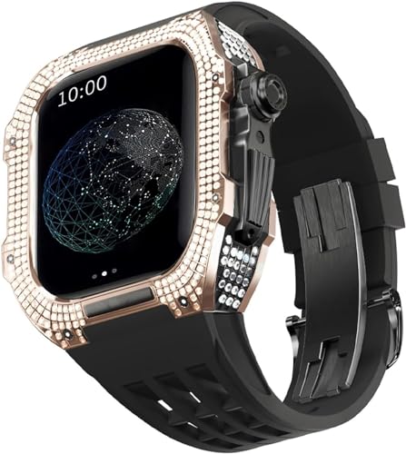 BUDAY Luxuriöses Titan-Metall-Uhrengehäuse + Fluoridkautschuk-Uhrenarmband, Modifikationsset, für Apple Watch Serie 8, 7, 6, 4, SE, 5, 44 mm, 45 mm, Metallgehäuse, Gummiband, Ersatz, For 45mm, Achat von BUDAY