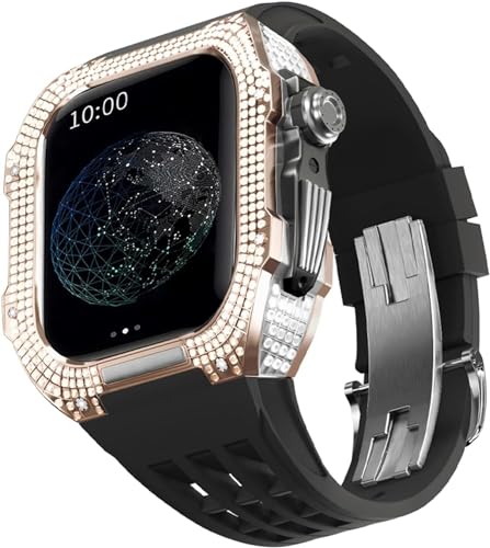 BUDAY Luxuriöses Titan-Metall-Uhrengehäuse + Fluoridkautschuk-Uhrenarmband, Modifikationsset, für Apple Watch Serie 8, 7, 6, 4, SE, 5, 44 mm, 45 mm, Metallgehäuse, Gummiband, Ersatz, For 45mm, Achat von BUDAY
