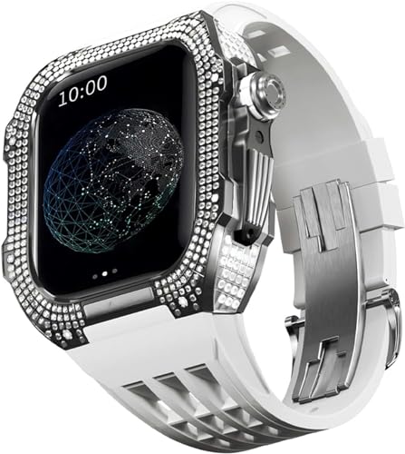 BUDAY Luxuriöses Titan-Metall-Uhrengehäuse + Fluoridkautschuk-Uhrenarmband, Modifikationsset, für Apple Watch Serie 8, 7, 6, 4, SE, 5, 44 mm, 45 mm, Metallgehäuse, Gummiband, Ersatz, For 45mm, Achat von BUDAY