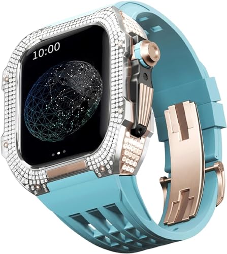 BUDAY Luxuriöses Titan-Metall-Uhrengehäuse + Fluoridkautschuk-Uhrenarmband, Modifikationsset, für Apple Watch Serie 8, 7, 6, 4, SE, 5, 44 mm, 45 mm, Metallgehäuse, Gummiband, Ersatz, For 45mm, Achat von BUDAY