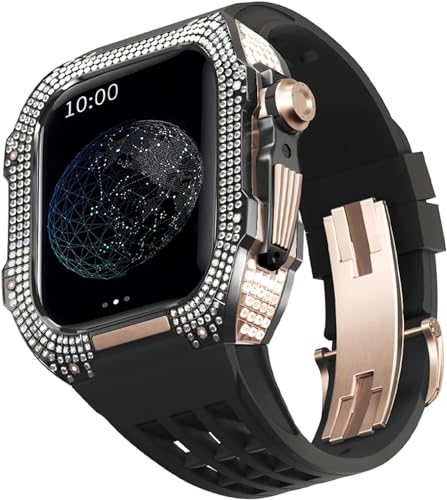 BUDAY Luxuriöses Titan-Metall-Uhrengehäuse + Fluoridkautschuk-Uhrenarmband, Modifikationsset, für Apple Watch Serie 8, 7, 6, 4, SE, 5, 44 mm, 45 mm, Metallgehäuse, Gummiband, Ersatz, For 45mm, Achat von BUDAY