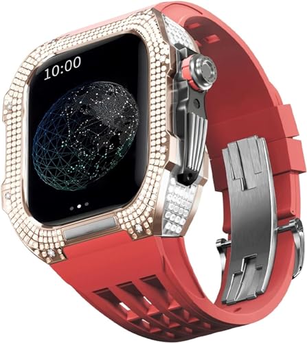 BUDAY Luxuriöses Titan-Metall-Uhrengehäuse + Fluoridkautschuk-Uhrenarmband, Modifikationsset, für Apple Watch Serie 8, 7, 6, 4, SE, 5, 44 mm, 45 mm, Metallgehäuse, Gummiband, Ersatz, For 45mm, Achat von BUDAY