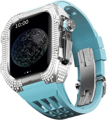 BUDAY Luxuriöses Titan-Metall-Uhrengehäuse + Fluoridkautschuk-Uhrenarmband, Modifikationsset, für Apple Watch Serie 8, 7, 6, 4, SE, 5, 44 mm, 45 mm, Metallgehäuse, Gummiband, Ersatz, For 45mm, Achat von BUDAY