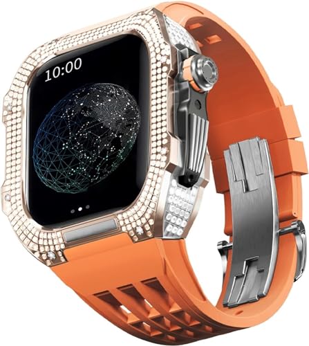 BUDAY Luxuriöses Titan-Metall-Uhrengehäuse + Fluoridkautschuk-Uhrenarmband, Modifikationsset, für Apple Watch Serie 8, 7, 6, 4, SE, 5, 44 mm, 45 mm, Metallgehäuse, Gummiband, Ersatz, For 45mm, Achat von BUDAY
