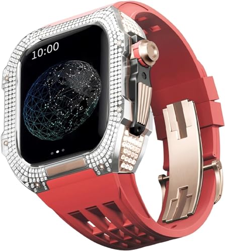 BUDAY Luxuriöses Titan-Metall-Uhrengehäuse + Fluoridkautschuk-Uhrenarmband, Modifikationsset, für Apple Watch Serie 8, 7, 6, 4, SE, 5, 44 mm, 45 mm, Metallgehäuse, Gummiband, Ersatz, For 45mm, Achat von BUDAY