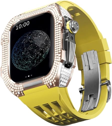 BUDAY Luxuriöses Titan-Metall-Uhrengehäuse + Fluoridkautschuk-Uhrenarmband, Modifikationsset, für Apple Watch Serie 8, 7, 6, 4, SE, 5, 44 mm, 45 mm, Metallgehäuse, Gummiband, Ersatz, For 45mm, Achat von BUDAY