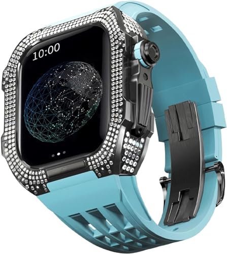 BUDAY Luxuriöses Titan-Metall-Uhrengehäuse + Fluoridkautschuk-Uhrenarmband, Modifikationsset, für Apple Watch Serie 8, 7, 6, 4, SE, 5, 44 mm, 45 mm, Metallgehäuse, Gummiband, Ersatz, For 45mm, Achat von BUDAY