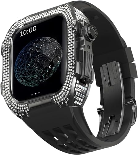 BUDAY Luxuriöses Titan-Metall-Uhrengehäuse + Fluoridkautschuk-Uhrenarmband, Modifikationsset, für Apple Watch Serie 8, 7, 6, 4, SE, 5, 44 mm, 45 mm, Metallgehäuse, Gummiband, Ersatz, For 45mm, Achat von BUDAY