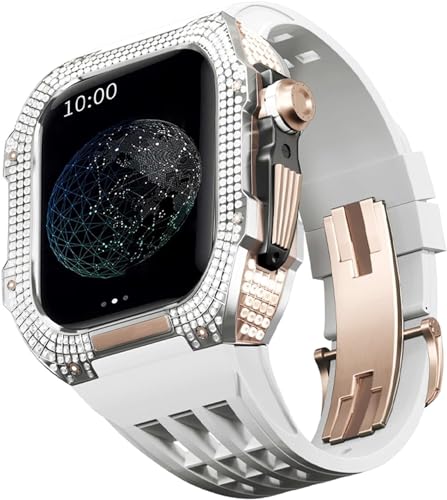 BUDAY Luxuriöses Titan-Metall-Uhrengehäuse + Fluoridkautschuk-Uhrenarmband, Modifikationsset, für Apple Watch Serie 8, 7, 6, 4, SE, 5, 44 mm, 45 mm, Metallgehäuse, Gummiband, Ersatz, For 45mm, Achat von BUDAY
