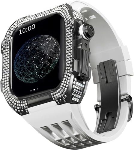 BUDAY Luxuriöses Titan-Metall-Uhrengehäuse + Fluoridkautschuk-Uhrenarmband, Modifikationsset, für Apple Watch Serie 8, 7, 6, 4, SE, 5, 44 mm, 45 mm, Metallgehäuse, Gummiband, Ersatz, For 45mm, Achat von BUDAY