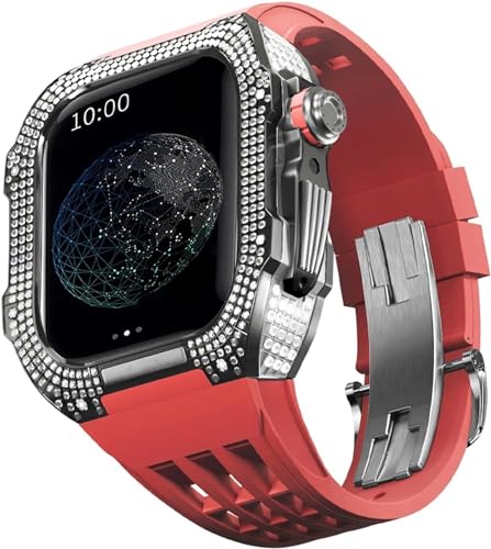 BUDAY Luxuriöses Titan-Metall-Uhrengehäuse + Fluoridkautschuk-Uhrenarmband, Modifikationsset, für Apple Watch Serie 8, 7, 6, 4, SE, 5, 44 mm, 45 mm, Metallgehäuse, Gummiband, Ersatz, For 45mm, Achat von BUDAY