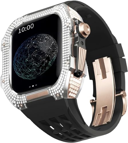 BUDAY Luxuriöses Titan-Metall-Uhrengehäuse + Fluoridkautschuk-Uhrenarmband, Modifikationsset, für Apple Watch Serie 8, 7, 6, 4, SE, 5, 44 mm, 45 mm, Metallgehäuse, Gummiband, Ersatz, For 45mm, Achat von BUDAY