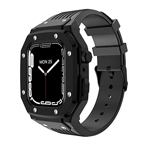 BUDAY Modifikations-Mod-Kit für iWatch Serie 7, 6, 5, 4, SE, 44 mm, 45 mm, 42 mm, für Apple Watch, Silikon-Uhrenarmband + Edelstahl-Uhrengehäuse, 45 mm, Achat von BUDAY