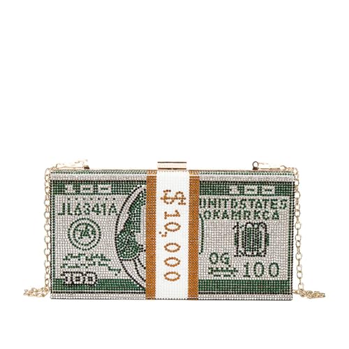 BUDAY Modische trendige Dollar-Tasche Strass Kette Schulter Messenger Bag Handytasche, grün, Einheitsgröße von BUDAY