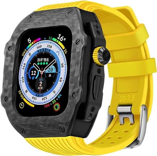 BUDAY RM-Stil Luxus-Karbonfaser-Uhrengehäuse + Fluorkautschuk-Uhrenarmband, Mod-Kit, für iWatch 8, 7, 6, 5, 4, 45 mm, 44 mm, Ultra, 49 mm, Ersatz-Uhrenarmband und Abdeckung, Modifikation und Upgrade von BUDAY
