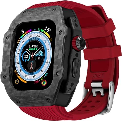 BUDAY RM-Stil Luxus-Karbonfaser-Uhrengehäuse + Fluorkautschuk-Uhrenarmband, Mod-Kit, für iWatch 8, 7, 6, 5, 4, 45 mm, 44 mm, Ultra, 49 mm, Ersatz-Uhrenarmband und Abdeckung, Modifikation und Upgrade von BUDAY
