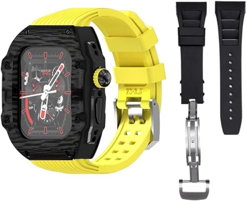 BUDAY RM-Stil Luxus-Karbonfaser-Uhrengehäuse + Fluorkautschuk-Uhrenarmband, Mod-Kit, für iWatch 8, 7, 6, 5, 4, 45 mm, 44 mm, Ultra, 49 mm, Ersatz-Uhrenarmband und Abdeckung, Modifikation und Upgrade von BUDAY